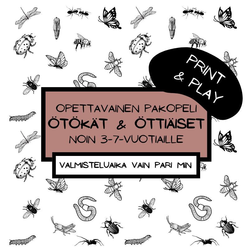 Alle kouluikäisten tulostettava ja opettavainen pakopeli teemalla ötökät & öttiäiset
